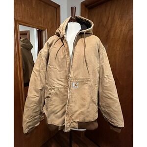 Carhartt J130 Canvas Quilted Full Zip Hooded Work Jacket Size 3XL Brown Workwear